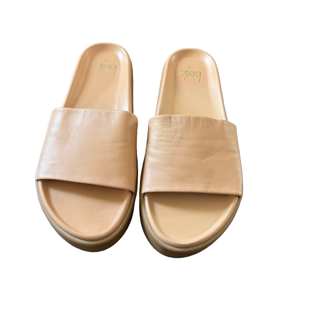 Beek Chick Slides Leather Platform Slide Sandals Beach Neutral Women’s Size 9